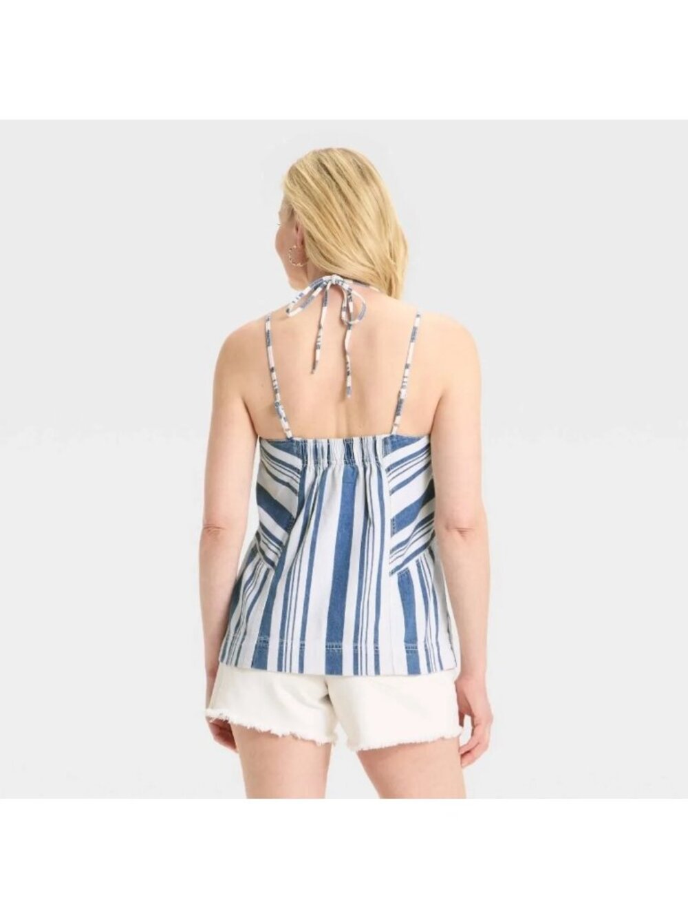 Universal Thread sz Medium Striped Denim Halter Tank Top Navy Sleeveless - Picture 4 of 6